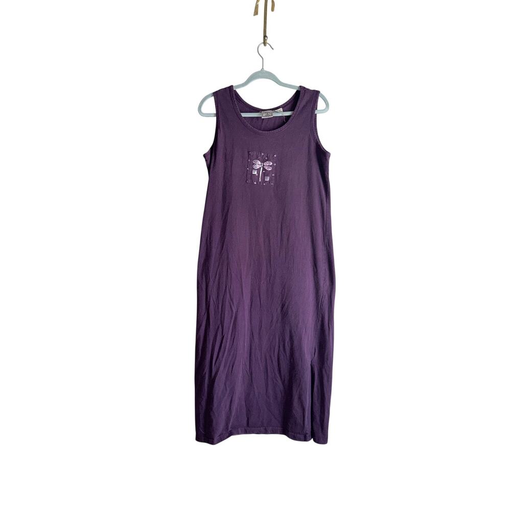 Vintage pinky & co purple 100% cotton sleeveless dress jumper dragonfly large